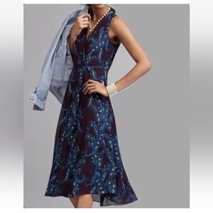 CAbi style 3461 Treasure Sleeveless Midi Dress Blue/Plum Paisley Floral size 4
